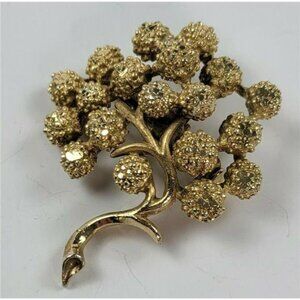 Vintage Signed Mamselle Gold Tone Floral Berry Harvest Branch Brooch 2in 50s-70s